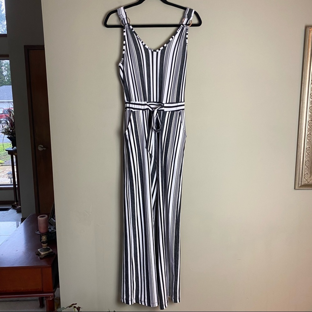 Derek Heart Black/White Striped Jumpsuit